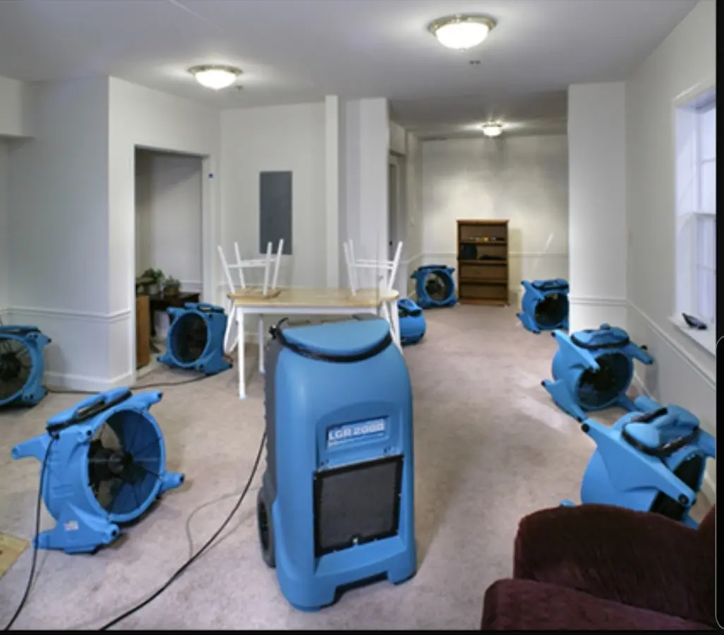 Air movers and dehumidifier setup for Water Extraction & Removal in Vernal